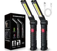 FIBRAVE LED Work Light Rechargeable, Mens Valentines Day Tool Gifts for Him Boyfriend Husband,LED Torch Grill Light Rechargeable Inspection Lamp with Magnetic Base 5 Modes 360° Rotate (2PCBlack)