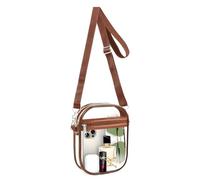 Fibrdoo Clear Crossbody Purse Bag, Clear Bag Stadium Approved with Front Pocket for Concerts Sports Festivals, Clear, Coffee Brown-small