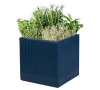 Fibre Clay Box Planters 25cm Indoor Plant Pots Outdoor Planters Striped Finish Flower Pot Patio Decking Lawn Doorstep Porch Houseplant Shrub Topiary Bush Square Plant Pots (Blue, Small 12.5L)