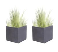 Fibre Clay Box Planters 30cm Set of 2 Striped Plant Pots (Grey, M, 20L)
