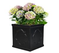 Fibre Clay Box Planters 37cm Indoor Outdoor Planters Black Gothic Quatrefoil Embossed Flower Pot Patio Decking Lawn Doorstep Porch Houseplant Shrub Topiary Bush Square Plant Pots (L)