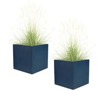 Fibre Clay Box Planters 44cm Set of 2 Striped Plant Pots (Blue, XL, 75L)