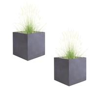 Fibre Clay Box Planters 44cm Set of 2 Striped Plant Pots (Grey, XL, 75L)