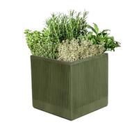 Fibre Clay Box Planters Striped Flower Plant Pots (Green, Small, 12.5L)