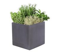 Fibre Clay Box Planters Striped Flower Plant Pots (Grey, Small, 12.5L) | Fibre Clay, Drainage Hole, Striped Finish, Embossed, Flower Pots, Plant Pots, Planters, Box Planters, 12.5L, 25cm