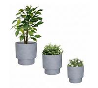Fibre Clay Plant Pots Indoor/Outdoor Patio Planters (Grey, Full Set) - ED16