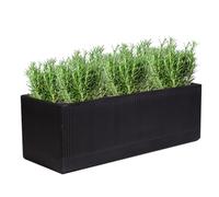 Fibre Clay Trough Planters 70cm Indoor Plant Pots Outdoor Planters Ribbed Finish Flower Pot Box Patio Decking Lawn Doorstep Porch Houseplant Shrub Topiary Bush Square Plant Pots (Black, Medium 30L)