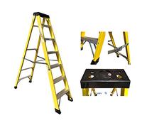 Fibreglass Step Ladder - Heavy Duty GRP Non-Conductive EN131 Certified | Electricians Safety Step Ladder for Trade & DIY Use (Yellow, 5)