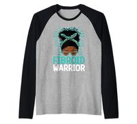 Fibroid Awareness Afro Messy Bun Fibroid Warrior Raglan Baseball Tee