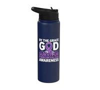 Fibromyalgia Awareness Month God I'm Survivor Purple Ribbon Stainless Steel Insulated Water Bottle
