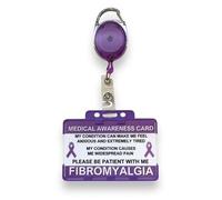 Fibromyalgia Medical Awareness ID Card Set, Double Purple Card Holder, Retractable Badge Reel
