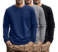Ficerd 3 Pack Men's Big and Tall Shirts Long Sleeve Cotton Tee Crew Neck Oversize Tops Casual Loose Fit Knitted T Shirts(Black, Blue, Light Gray,7XL)