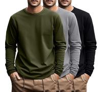 Ficerd 3 Pack Men's Big and Tall Shirts Long Sleeve Cotton Tee Crew Neck Oversize Tops Casual Loose Fit Knitted T Shirts(Black, Army Green, Light Gray,XXL)