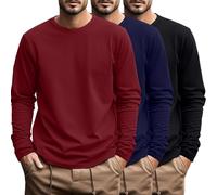 Ficerd 3 Pack Men's Big and Tall Shirts Long Sleeve Cotton Tee Crew Neck Oversize Tops Casual Loose Fit Knitted T Shirts(Black, Navy Blue, Wine Red,5XL)