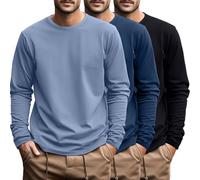 Ficerd 3 Pack Men's Big and Tall Shirts Long Sleeve Cotton Tee Crew Neck Oversize Tops Casual Loose Fit Knitted T Shirts(Black, Light Blue, Dark Blue,5X-Large)