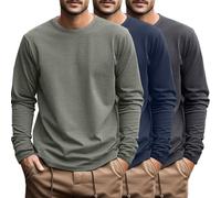 Ficerd 3 Pack Men's Big and Tall Shirts Long Sleeve Cotton Tee Crew Neck Oversize Tops Casual Loose Fit Knitted T Shirts(Dark Gray, Cobalt Blue, Gray Green,X-Large)