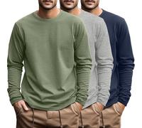 Ficerd 3 Pack Men's Big and Tall Shirts Long Sleeve Cotton Tee Crew Neck Oversize Tops Casual Loose Fit Knitted T Shirts(Dark Blue, Light Gray, Matcha Green,5X-Large)