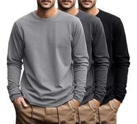 Ficerd 3 Pack Men's Big and Tall Shirts Long Sleeve Cotton Tee Crew Neck Oversize Tops Casual Loose Fit Knitted T Shirts(Black, Dark Gray, Light Gray,XXL)