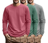 Ficerd 3 Pack Men's Big and Tall Shirts Long Sleeve Cotton Tee Crew Neck Oversize Tops Casual Loose Fit Knitted T Shirts(Light Gray, Matcha Green, Peach Pink,4X-Large)