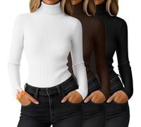 Ficerd 3 Pack Women's Ribbed Thermal Turtleneck Long Sleeve Tops | Slim Fitted Thermal Shirts, Base Layered Tops, Knit Stretchy Undershirts, Comfy Fall Winter Outfits, Daily Business Versatile