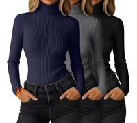 Ficerd 3 Pack Women's Ribbed Thermal Turtleneck Long Sleeve Tops | Slim Fitted Thermal Shirts, Base Layered Tops, Knit Stretchy Undershirts, Comfy Fall Winter Outfits, Daily Business Versatile