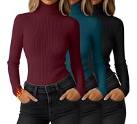 Ficerd 3 Pack Women's Ribbed Thermal Turtleneck Long Sleeve Tops | Slim Fitted Thermal Shirts, Base Layered Tops, Knit Stretchy Undershirts, Comfy Fall Winter Outfits, Daily Business Versatile