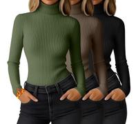 Ficerd 3 Pack Women's Ribbed Thermal Turtleneck Long Sleeve Tops | Slim Fitted Thermal Shirts, Base Layered Tops, Knit Stretchy Undershirts, Comfy Fall Winter Outfits, Daily Business Versatile