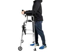 Fichiouy Foldable Stand Up Walker with Armrest Pad, Height Adjustable Walker, Front Wheeled Mobility Aid for Elderly Handicapped Disabled, Standing Upright Walkers for Rehabilitation and Daily Use