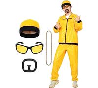 Ficlwigkis 90s Fancy Dress Costume for Men - Ali G Costume with Shell Suit, Necklace, Glasses, Beard for Halloween & Stag Do (Yellow, M)