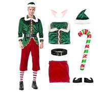 Ficlwigkis Buddy Elf Christmas Costume Men Green Buddy The Elf Costume Elf Outfit with Ears Hat Belt Elves for Christmas Costume Adult Christmas Fancy Dress (Men, XXL)