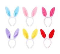 Ficlwigkis Bunny Ears Headbands,Easter Bunny Ears Headband,6 Pcs Cute Bunny Ears Headband,Plush Colourful Fluffy Headbands Rabbit Ears for Easter Decorations Party