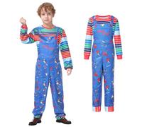 Ficlwigkis Chucky Costume Kids Adult Boys Girls Halloween Costumes for Kids Chucky Costume Dress and Top Bloody Knife for Halloween Party (Boys-02, 140)