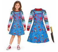 Ficlwigkis Halloween Chucky Costume Adults Blue Overalls Top Bloody Knife