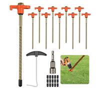 FICOFISE 12 Pieces Heavy Duty Tent Pegs 20.5cm Metal Camping Pegs With Nail Puller Hexagon Socket Screw Covers For Hard Ground Gazebos Canopies