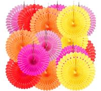 FICOFISE 15 Pcs Paper Fans Hanging: 25/30/35cm Paper Decorations Hanging, Pastel Party Decorations with Rope and Pin, for Wedding Birthday Baby Shower Wall Deco (Red, Yellow, Purple, Orange, Rose)