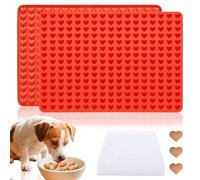 FICOFISE 2 Pcs Baking Mat Dog Biscuits: 1.3cm Silicone Baking Mat 255 Cavity, Mini Heart Shaped Gummy Moulds, Non Stick Puppy Food Moulds with Dough Scraper, for DIY Dog Treats Chocolate Ice Cubes