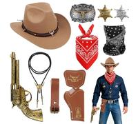 FICOFISE Cowboy Costume Gift Set: 10 Pcs Western Accessories for Adults, The Perfect Wild West Fancy Dress for Christmas, New Year Party, Cowboy Themed & Valentine's Day