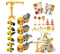 FICOFISE Digger Cake Toppers, 27PCS Construction Vehicles Cake Toppers Set, Digger Toys, Bulldozers, Tower Cranes, Traffic Signs, Cake Decorations for Boys Kids Birthday Baby Shower Festival Party