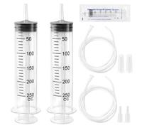 FICOFISE Large Capacity Syringe ,2-Pack with 2 x 1M Transparent Tubes & Fittings - Reusable Liquid Plastic Syringe Kit for Pet Feeding, Liquids, Oil, Plant Irrigation Science & Lab Use (250ml)