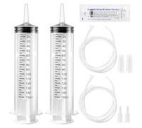 FICOFISE Large Capacity Syringe ,2-Pack with 2 x 1M Transparent Tubes & Fittings - Reusable Liquid Plastic Syringe Kit for Pet Feeding, Liquids, Oil, Plant Irrigation Science & Lab Use (150ml)