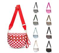 FICONEO Crossbody Bags Bum Bag for Women Large Sling Bag Purse with Adjustable Strap, Red Checkered, Fashion