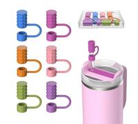 Ficopano 6 Pcs stanley cup accessories, stanley straw cover, silicone straw toppers for stanley quencher 30oz 40oz tumblers, fits 10mm reusable straws with compact storage case
