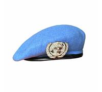 FICORD Flat Cap Un Blue Beret United Nations Peacekeeping Force Cap Hat with Un Badge Cockade Souvenir,Blue,58-59Cm