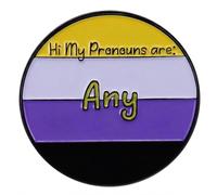 Ficsowy Any Pronouns Nonbinary Enamel Pin, Yellow White Purple Black Non Binary Pride Flag Lapel Pin, Gender Inclusive Pronoun Badge for Jackets Lanyards Backpacks, Pride Gift for Nonbinary Enby LGBTQ