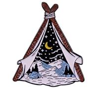 Ficsowy Camping Tent Starry Night Enamel Pin, Mountain Moon Landscape Outdoor Lapel Pin, Hiking Nature Adventure Badge for Backpacks Jackets Gear, Camping Gift for Hikers Backpackers Outdoor
