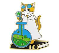 Ficsowy Cat Scientist Enamel Pin Laboratory Brooch Cute Animal Badge Accessory for Gift Student, Teacher, Scientific, Medium, Zinc, no gemstone