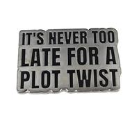Ficsowy Enamel Lapel Pin, IT'S NEVER TOO LATE FOR A PLOT TWIST, Funny Literary Gift for Readers And Writers. Suitable for Backpack, Hat, Clothes, Medium, Zinc, no gemstone