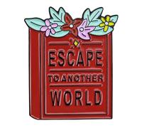Ficsowy Escape to Another World Novel Book Lover Enamel Pin, Cute Read Librarian Library Pin Gift for Bookworms, Zinc, no gemstone