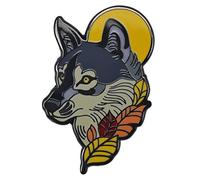 Ficsowy Full Moon Wolf and Fallen Leaves Enamel Lapel Pin, Animal Brooch for Hat Jacket Backpacks, Medium, Zinc, no gemstone