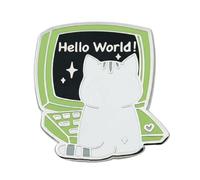 Ficsowy Hello World Cat Enamel Pin, Green Retro Computer Coding Lapel Pin, Cute Programmer Badge for Backpacks Jackets Lanyards, Tech Gift for Software Engineers Coders Computer Science Students